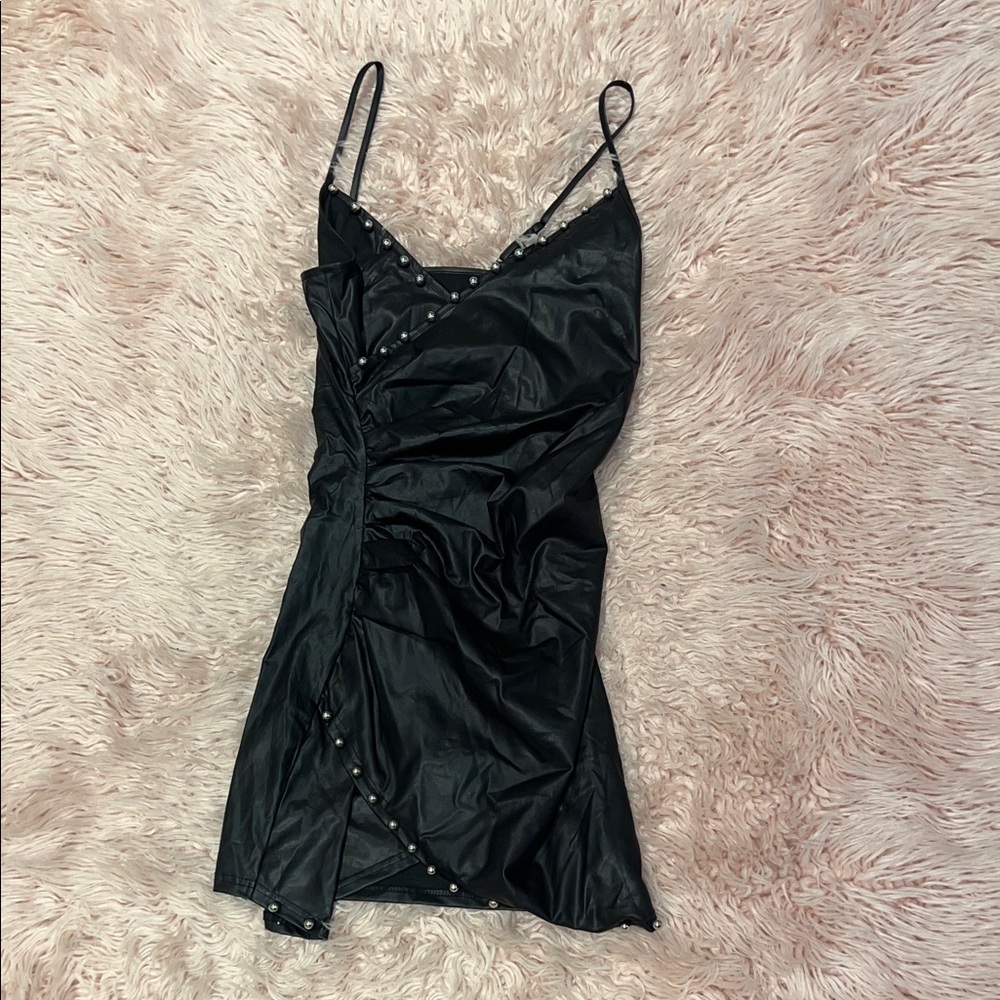 Black Faux Leather Studded Mini Dress – Size XS (US 2)